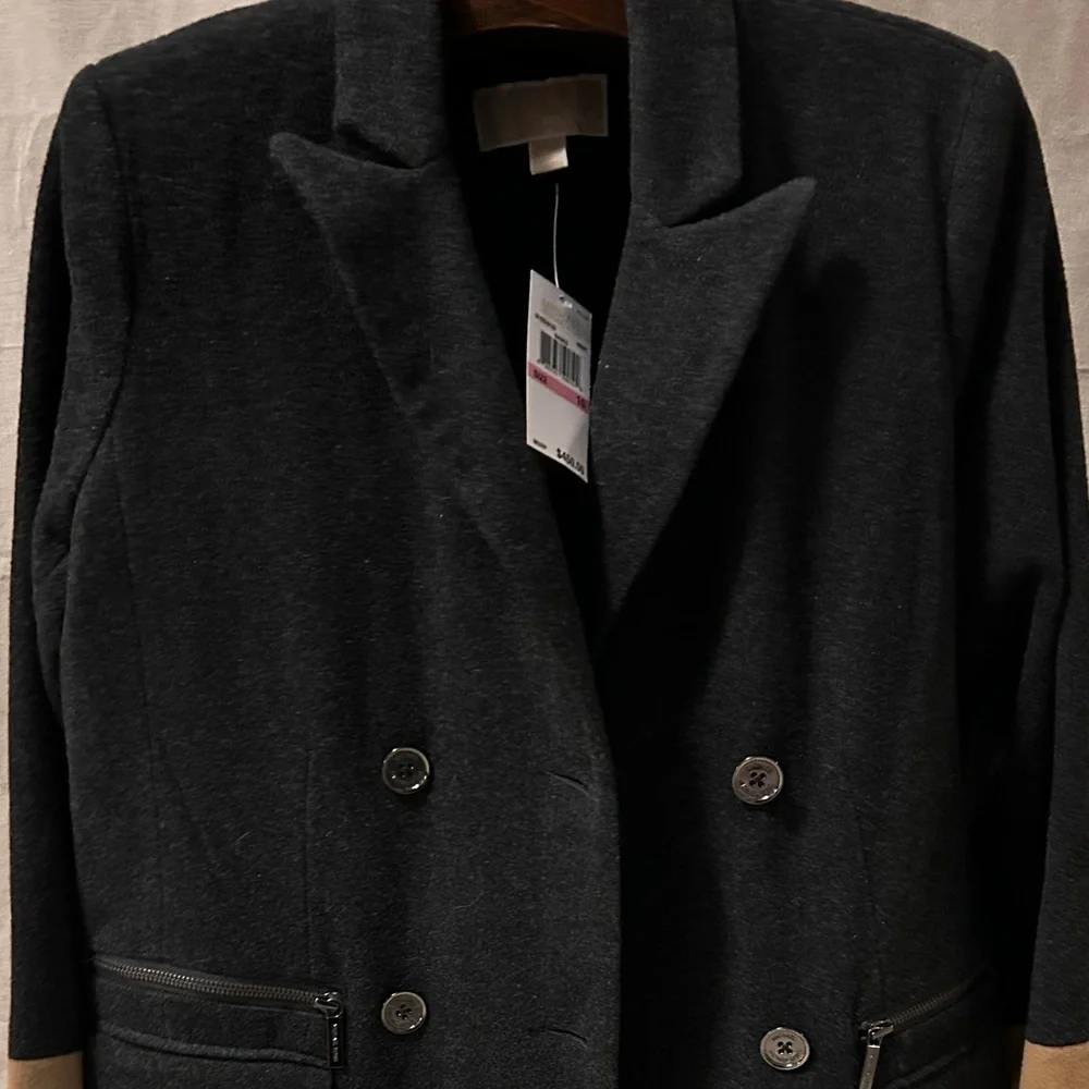 MICHAEL KORS. Grey Tan Wool Color Block Long Jacket Peacoat Coat NWT - Picture 3 of 14